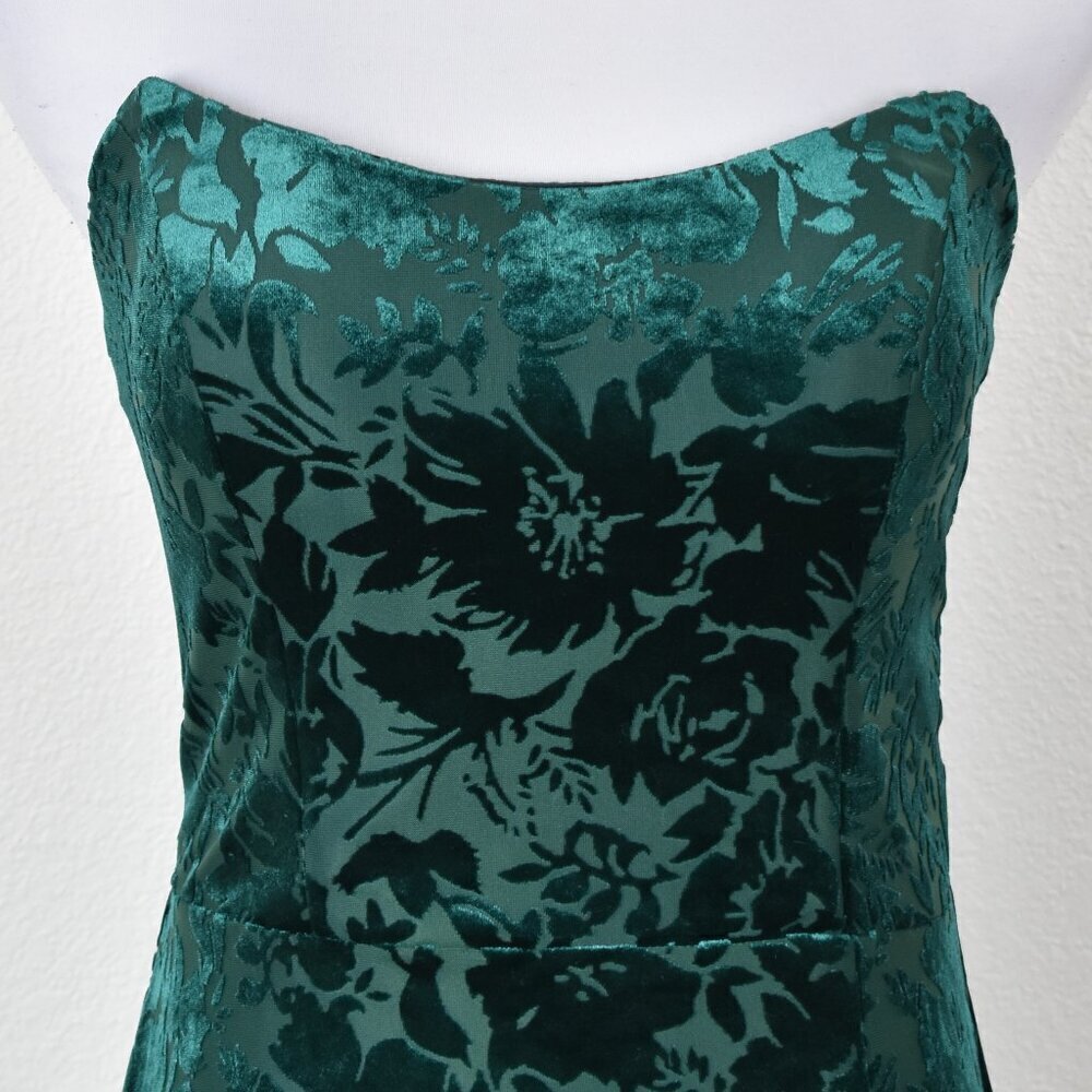 Mori Lee Strapless Floral Velvet Bridesmaid Dress - 8/10 - Picture 2 of 11